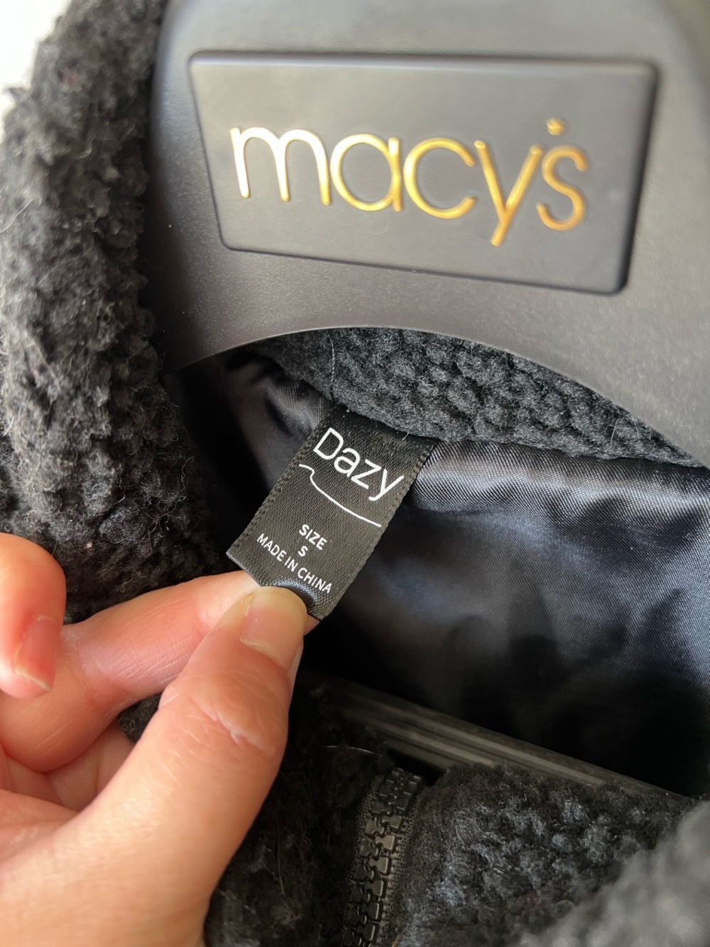 Dazy Black Zip-Up Cropped Faux Shearling Teddy Jacket Size S - Picture 9 of 12